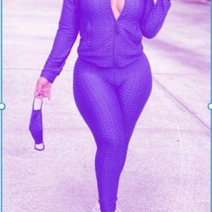 Women's 3 Piece Front Zip Long Sleeve Jacket and Textured Leggings with mask